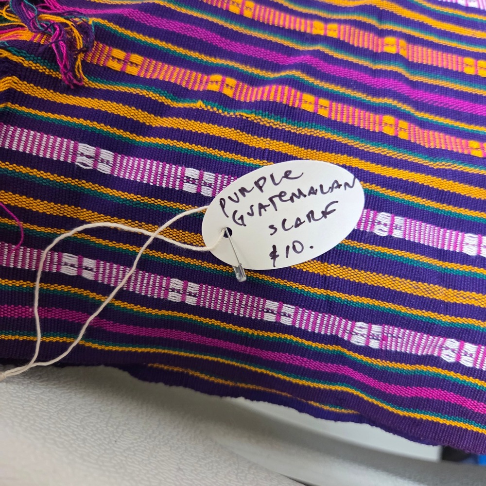 Purple Guatemalan Handwoven Striped Scarf Fringed Boho Ethnic 52x9 Woven Cotton